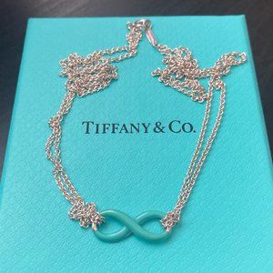 Tiffany & Co. Infinity Silver Necklace with Blue Enamel - 18 inches